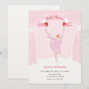 Pink ballerina ballet recital invitation