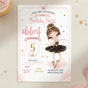 Pink Ballerina Birthday Invitation Black Gold