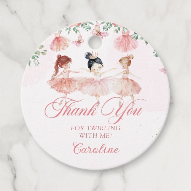 Pink Ballerina Birthday Party Favour Tags (Front)