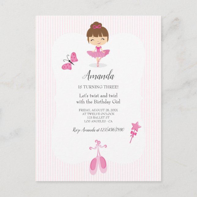 Pink Ballerina Birthday Party Postcard (Front)