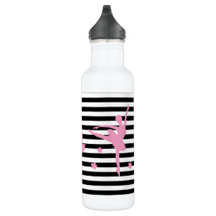 Pink Ballerina Black & White Stripe Water Bottle