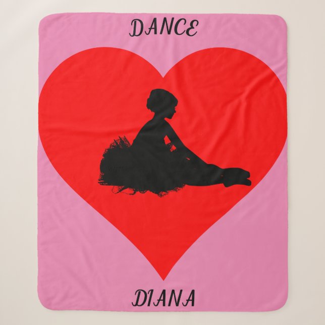 Pink Ballerina blanket with a red heart. (Front)