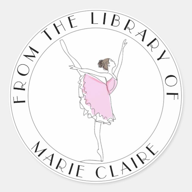 Pink Ballerina Bookplate Your Name Here Library Classic Round Sticker (Front)