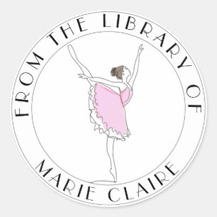 Pink Ballerina Bookplate Your Name Here Library Classic Round Sticker