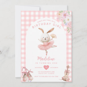  Pink Ballerina Bunny Dance and Twirl Birthday  Invitation