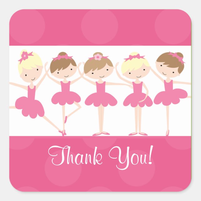 Pink Ballerina Dance Birthday Thank You Sticker (Front)