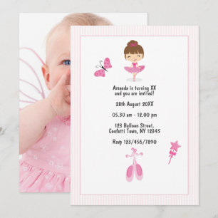 Pink Ballerina Dance Kids Birthday Party Photo Invitation