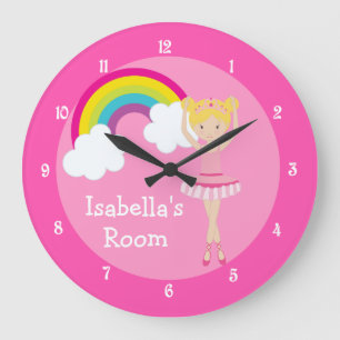 Pink Ballerina Dancer Blonde Girl Custom Large Clock
