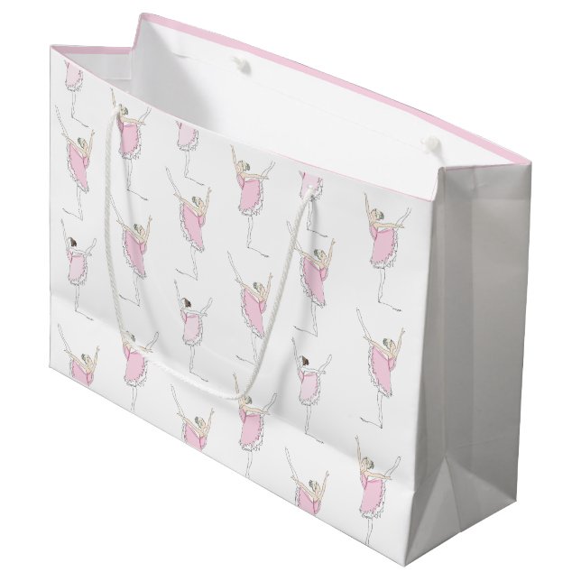 Pink Ballerina Dancer Girl Gift Bag (Front Angled)