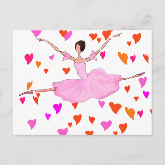PINK BALLERINA DANCING AND JUMPING POSTCARD