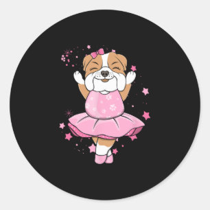 Pink Ballerina English Bulldog Dog Ballett In Tutu Classic Round Sticker