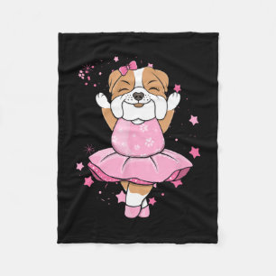 Pink Ballerina English Bulldog Dog Ballett In Tutu Fleece Blanket