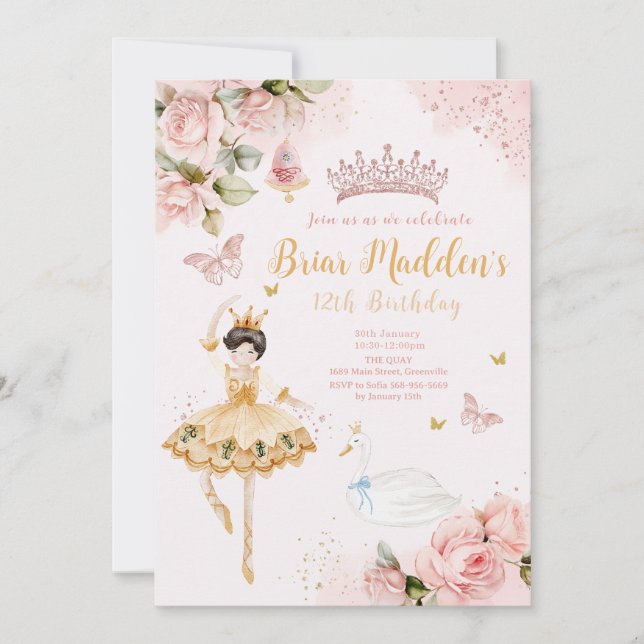 Pink Ballerina Floral Birthday Invitation (Front)