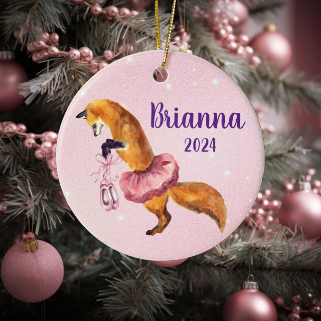 Pink Ballerina Fox Personalized name  Ceramic Ornament (Creator Uploaded)