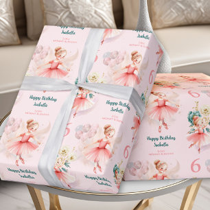 Pink Ballerina Girl Birthday Blonde Custom Name Wrapping Paper