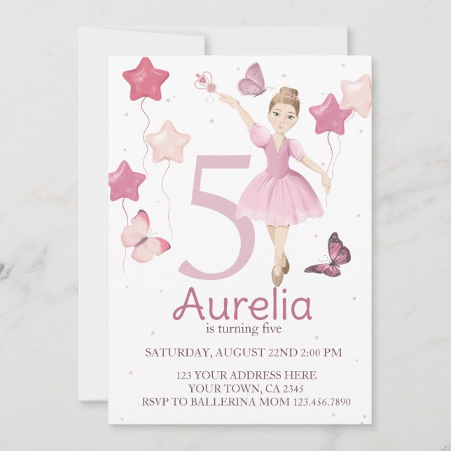 Pink Ballerina Girl Birthday Invitation (Front)