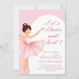 Pink Ballerina Girl birthday Party Invitation