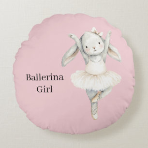 Pink Ballerina Girl Bunny in Tutu Round Pillow