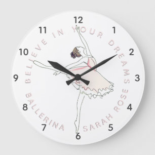 Pink Ballerina Girl Personalized Name Clock
