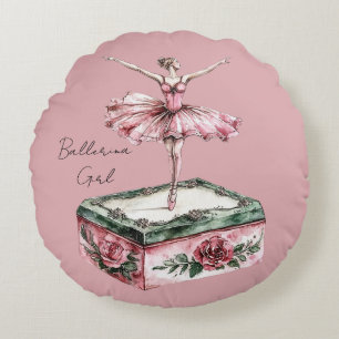 Pink Ballerina Girl Round Pillow