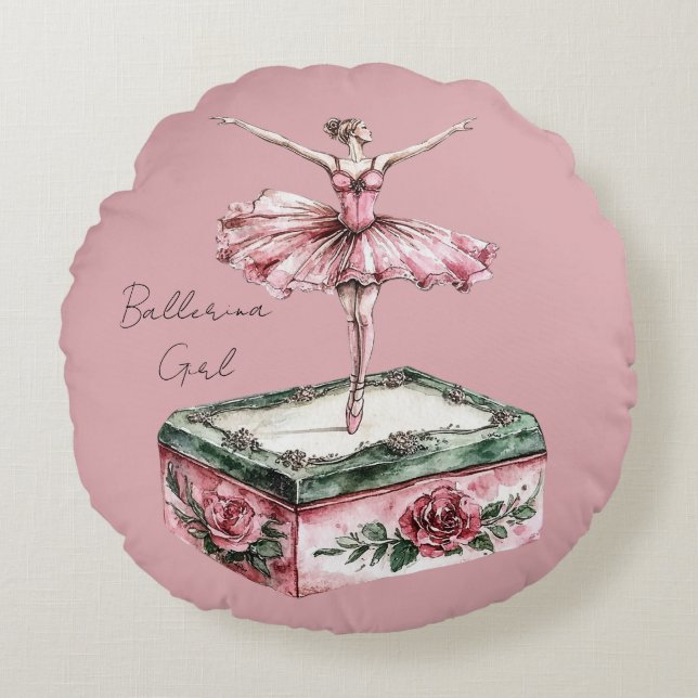 Pink Ballerina Girl Round Pillow (Front)