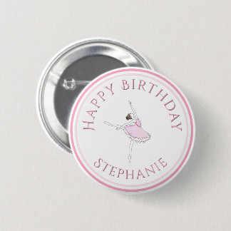 Pink Ballerina Happy Birthday Girl 2 Inch Round Button