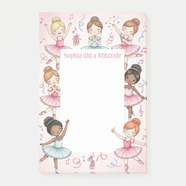 Pink Ballerina Personalized Mitzvah Note pad (Front)