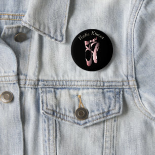 Pink Ballerina Pointe on Black Dance Button