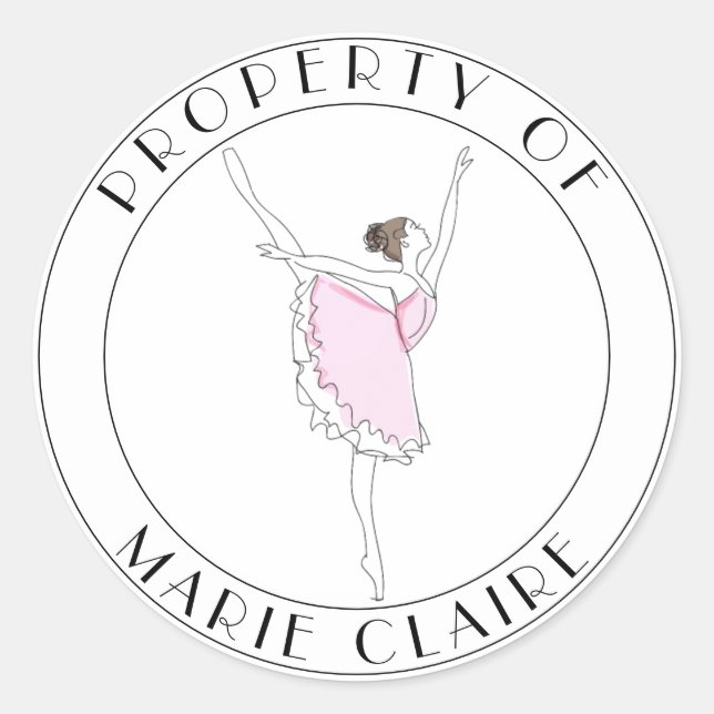 Pink Ballerina Property Of Name Belongings Sticker (Front)