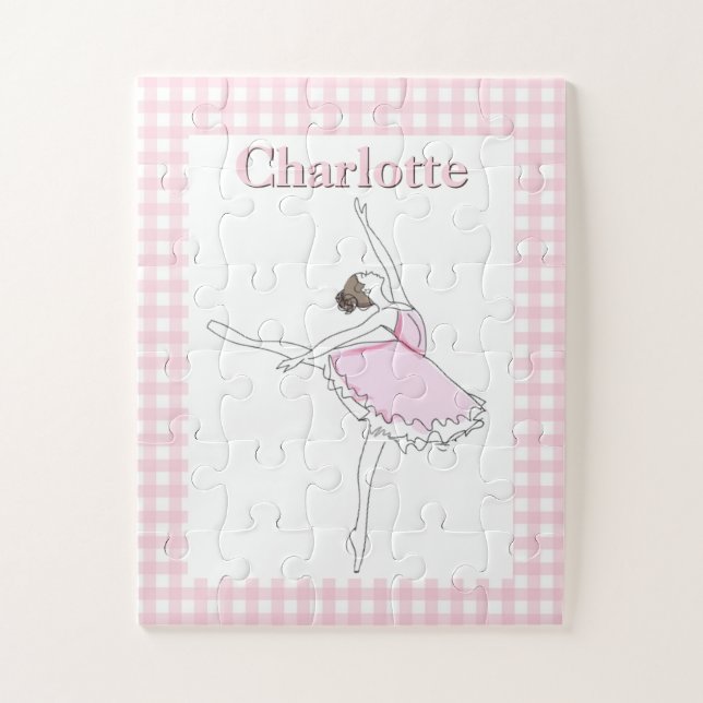 Pink Ballerina Puzzle personnalisé À damiers cadre (Vertical)
