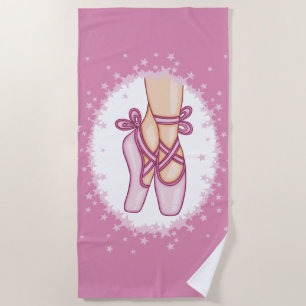 Pink ballerina shoes beach towel