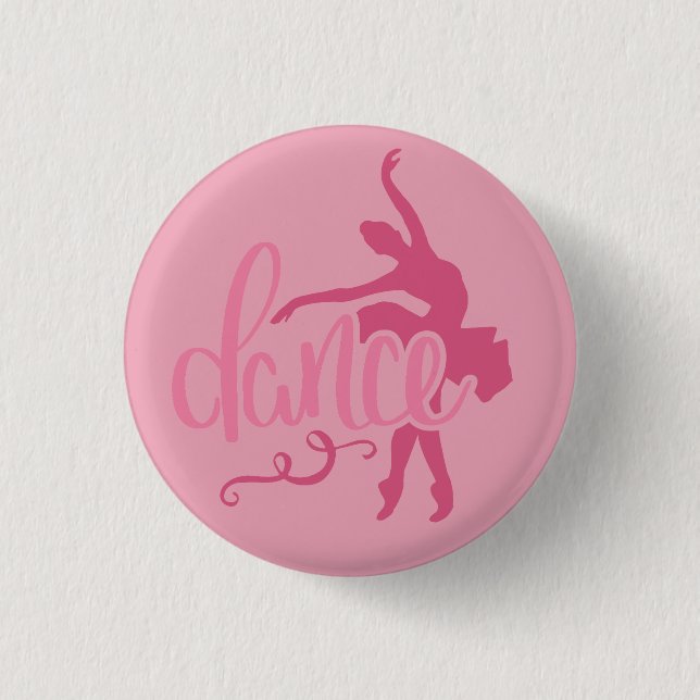 Pink Ballerina Silhouette Ballet Dance 1 Inch Round Button (Front)