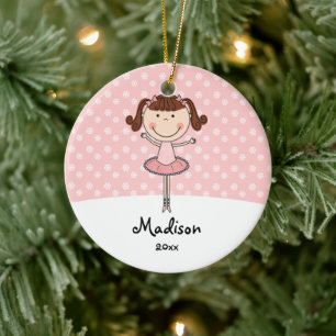 Pink Ballerina Snowflakes Personalized Christmas Ceramic Ornament