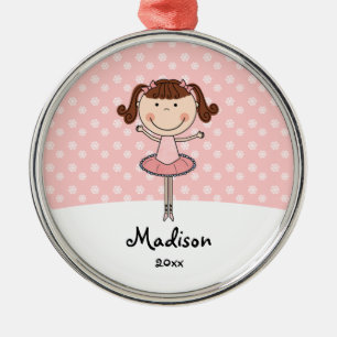 Pink Ballerina Snowflakes Personalized Christmas Metal Ornament