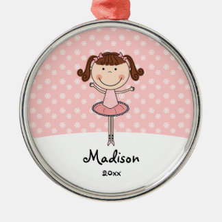 Pink Ballerina Snowflakes Personalized Christmas Metal Ornament