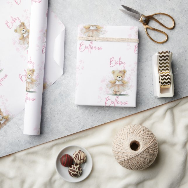 Pink Ballerina Teddy Bear Baby Shower Wrapping Paper (Crafts)