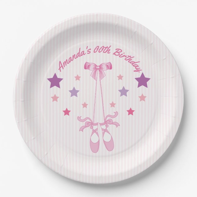 Pink Ballerina themed Birthday Party personalized Paper Plate (Front)