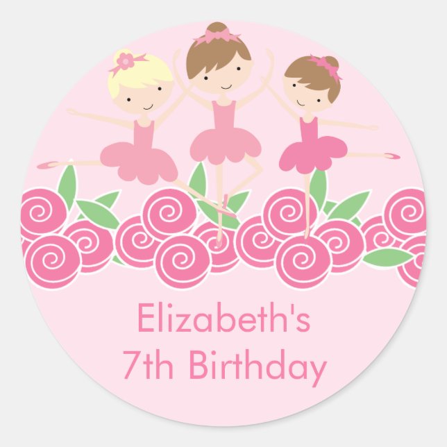 Pink Ballerina Tutu Dance Birthday Party Sticker (Front)