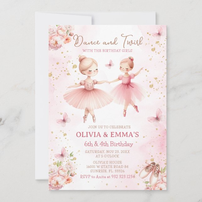 Pink Ballerina TuTu Sister Sibling Party Invitation (Front)