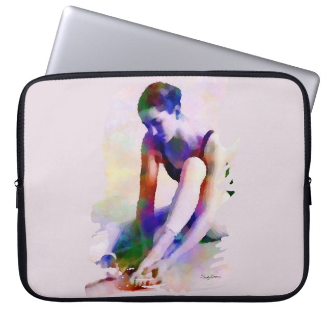 Pink Ballerina Watercolor Contemporary Art Laptop Sleeve (Front)
