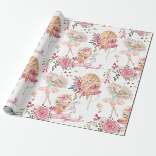 Pink Ballerina Wrapping Paper (Unrolled)