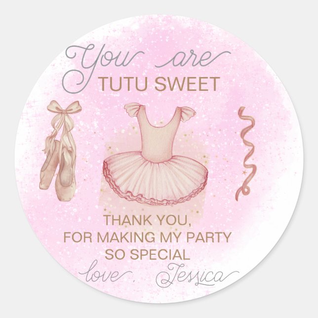 Pink Ballet birthday thank you favour Classic Round Sticker (Front)