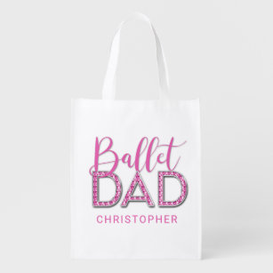 Pink Ballet Dad Sparkle Luxe Diamond Reusable Grocery Bag