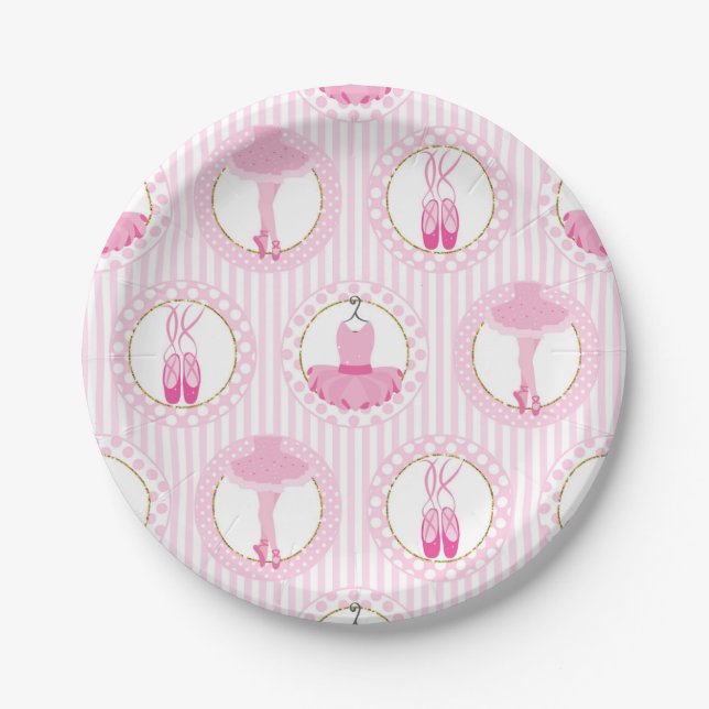 Pink Ballet Dancing - Ballerina Tutu Dancer Paper Plate (Front)