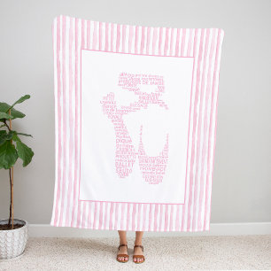 Pink Ballet Pointe Shoe Typography Fleece Blanket