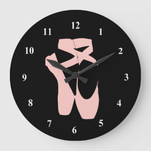 Pink ballet pointe shoes large clock