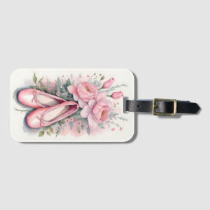 Pink ballet shoes and flowers luggage tag