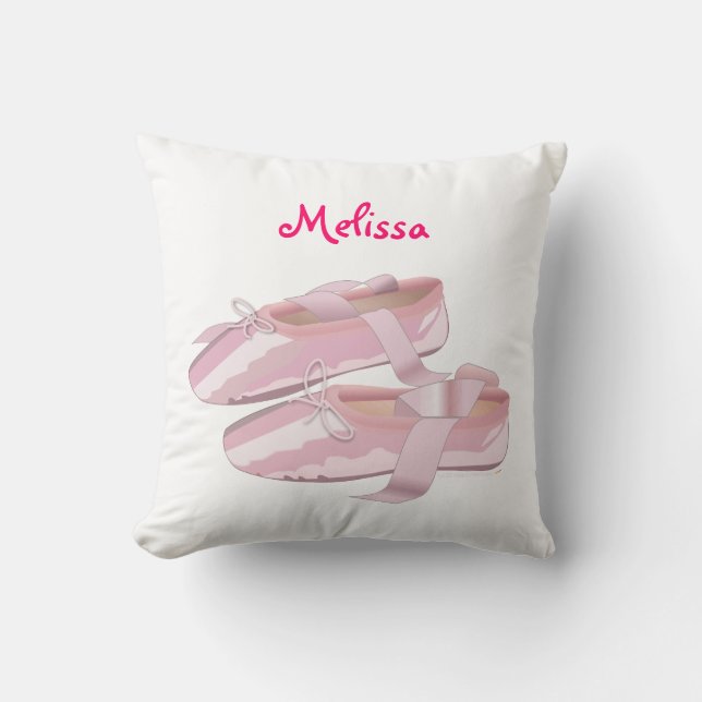 Pink Ballet Shoes Custom Name Personalized Pillow (Front)