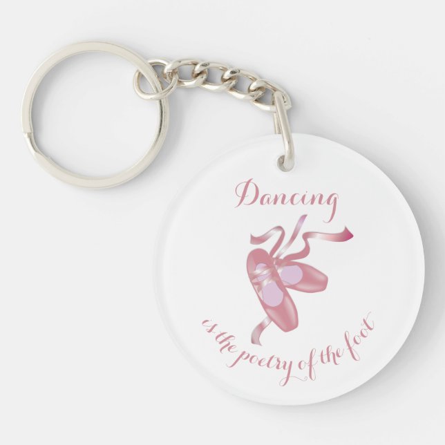 Pink Ballet Shoes Keychain with Quote (Front)