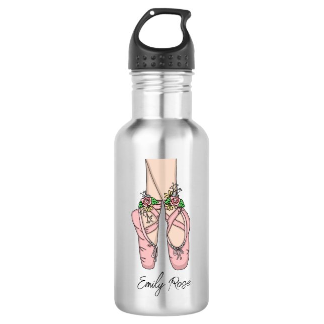 Pink Ballet Shoes Personalized 532 Ml Water Bottle (Front)
